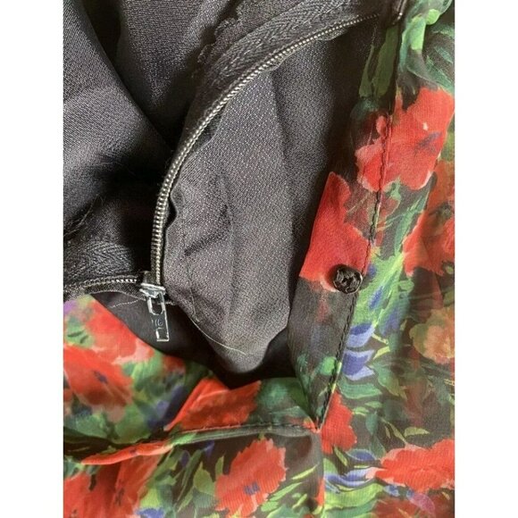 Vintage RONA New York - Chiffon Maxi Dress Black Red Floral Union Label Size S - Picture 6 of 7
